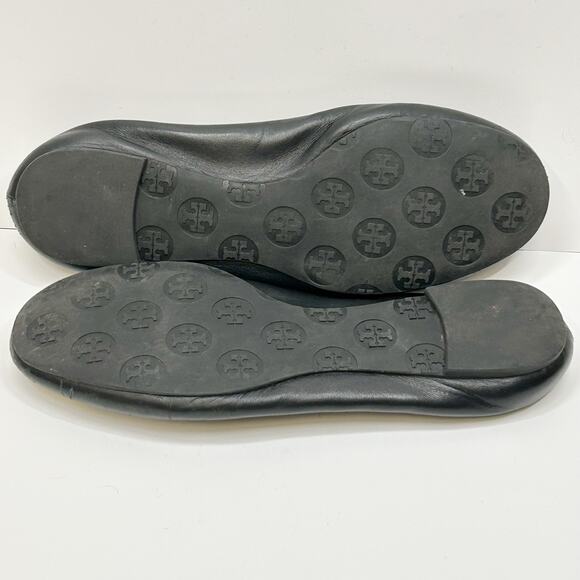 TORY BURCH Minnie Ballet Flats Black Leather Slip On Silver Logo Classic Sz‎ 7 - Picture 7 of 7